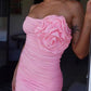 Rose Detail Ruched Slit Party Dress