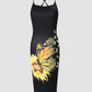 Butterfly Sunflower Print Fishnet Backless Bodycon Dress