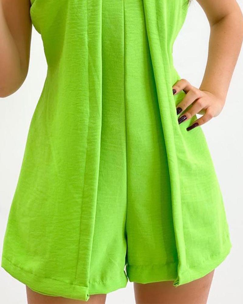 Plain Patchwork Sleeveless Casual Romper