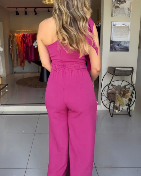 One Shoulder Tied Detail Bowknot Jumpsuit