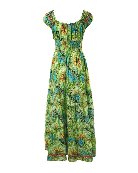 Paisley Print Shirred Short Sleeve Dress