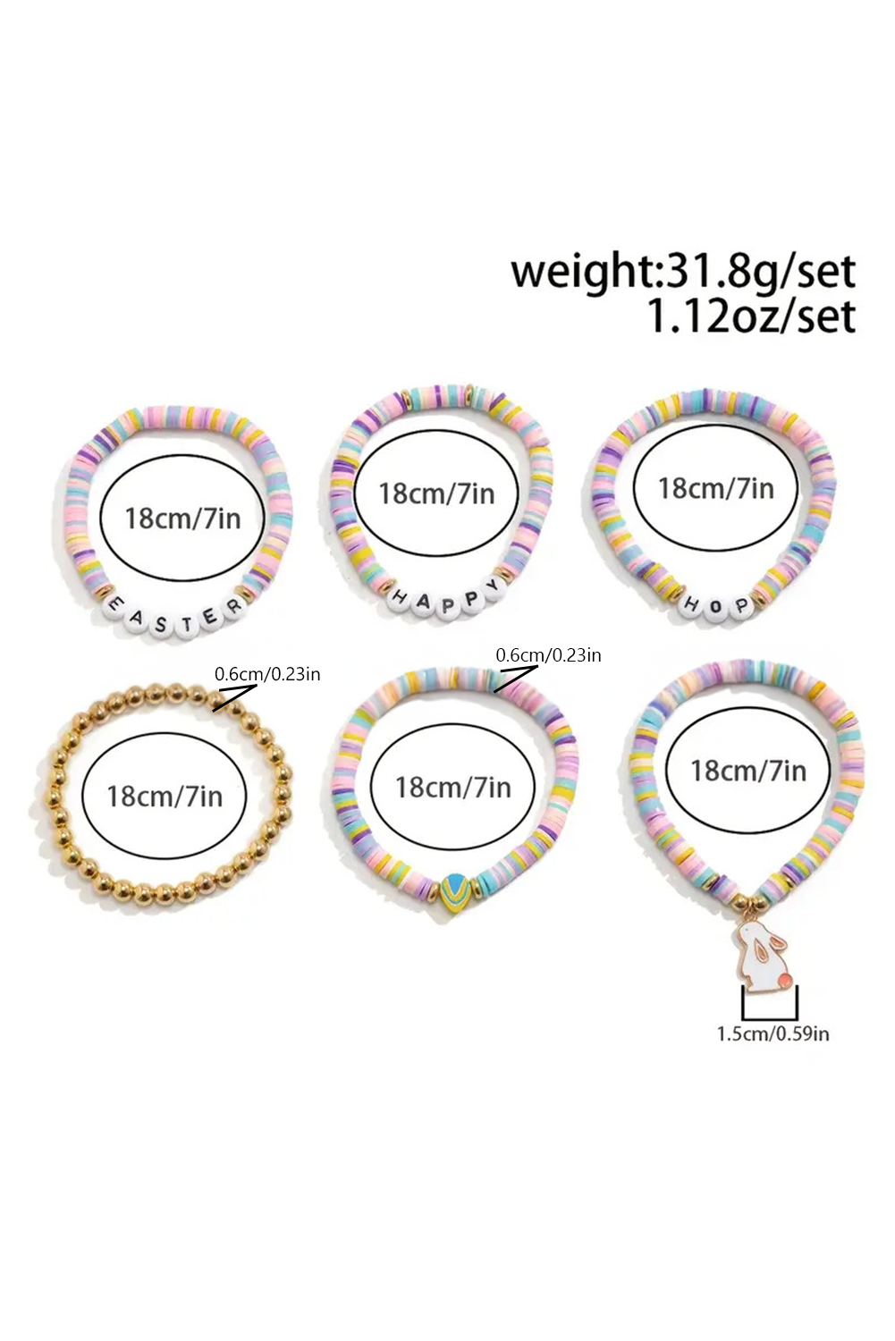 Gold Happy Easter Letter Beaded Elastic Multi Layer Bracelet