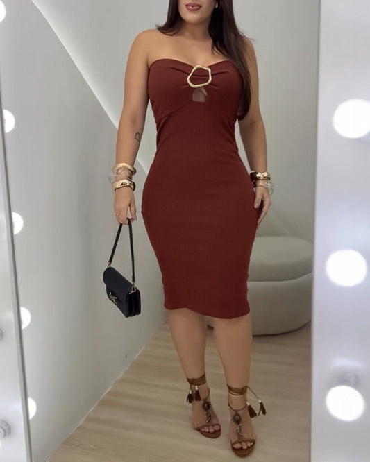 Metal Ring Decor Hollow out Bandeau Slim Fit Dress