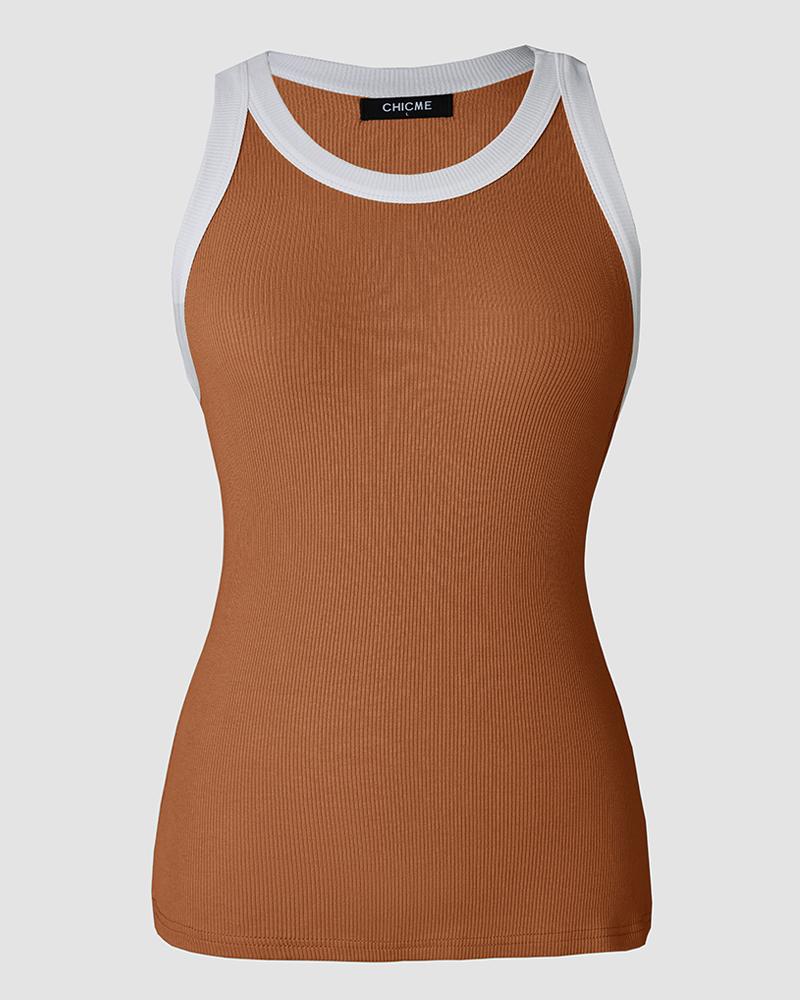 Contrast Binding Tank Tops Summer Sleeveless Basic Cami Top Shirt Slim Knit Ribbed Racerback Blouses