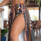 Tribal Tropical Print Slit Tied Detail Pants
