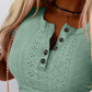 Buttoned Eyelet Embroidery Short Sleeve Top