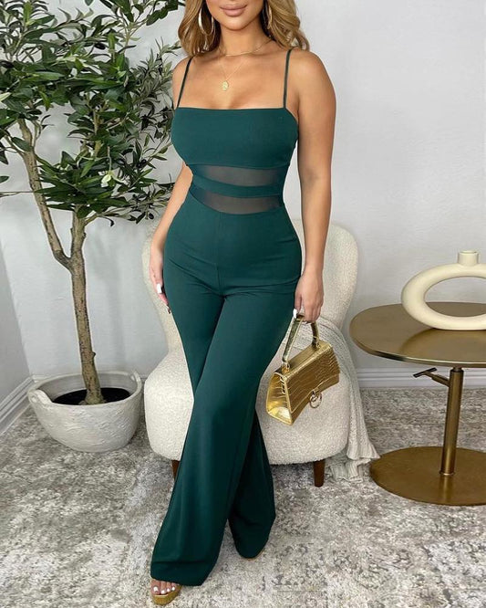 Contrast Mesh Spaghetti Strap Jumpsuit