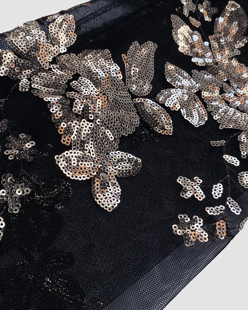 Glitter One Shoulder Long Sleeve Bodycon Dress Sheer Mesh Patchwork Ruched Mini Dress