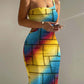 Denim Look Print Rainbow Ombre Cutout Bodycon Dress