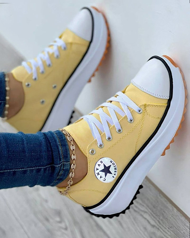 Eyelet Lace up Flatform Canvas Shoes