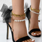 Bowknot Design Pearls Ankle Strap Stiletto Heeled Sandals