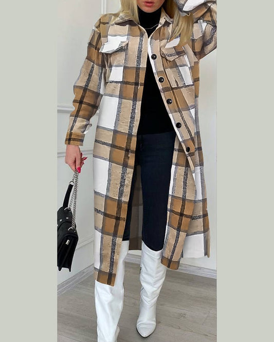 Plaid Print Buttoned Longline Shacket