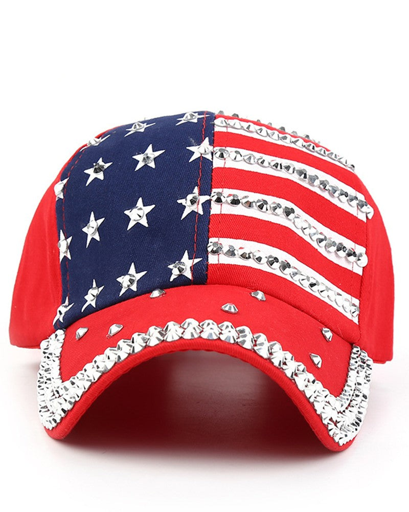 Independence Day Rhinestone Flag Print Peaked Cap Outdoor Sun Hat