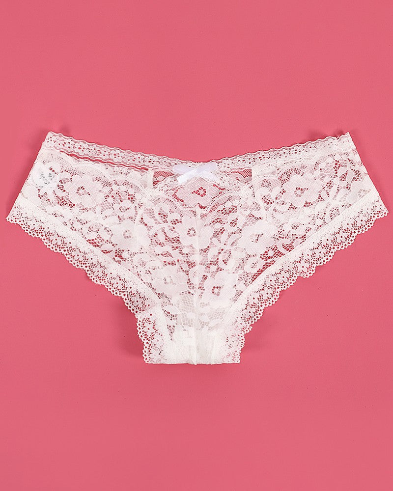Bowknot Decor Criss Cross Cutout Lace Panty
