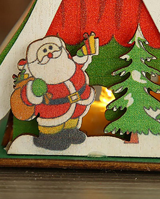 Christmas Luminous Wooden House Creative Small House Ornament Home Party Christmas Tree Pendant
