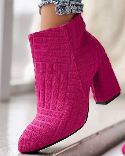 Fuzzy Textured Chunky Heel Ankle Boots