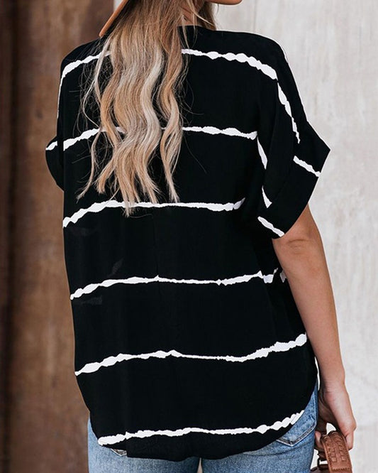 Striped Print Short Sleeve T shirt