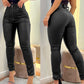 High Waist Pocket Zipper Design PU Leather Pants