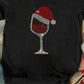 Christmas Hat Wine Glass Print Short Sleeve T shirt