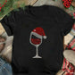 Christmas Hat Wine Glass Print Short Sleeve T shirt