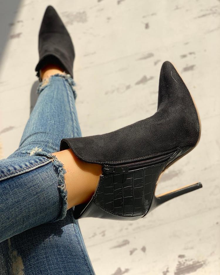 Snakeskin & Suede Pointed Toe Ankle Boots