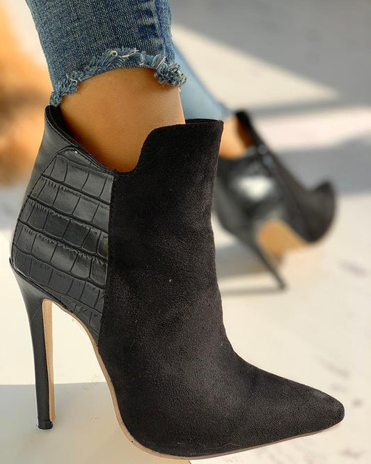 Snakeskin & Suede Pointed Toe Ankle Boots