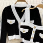 Contrast Paneled Sleeveless Knit Dress & Buttoned Coat Set