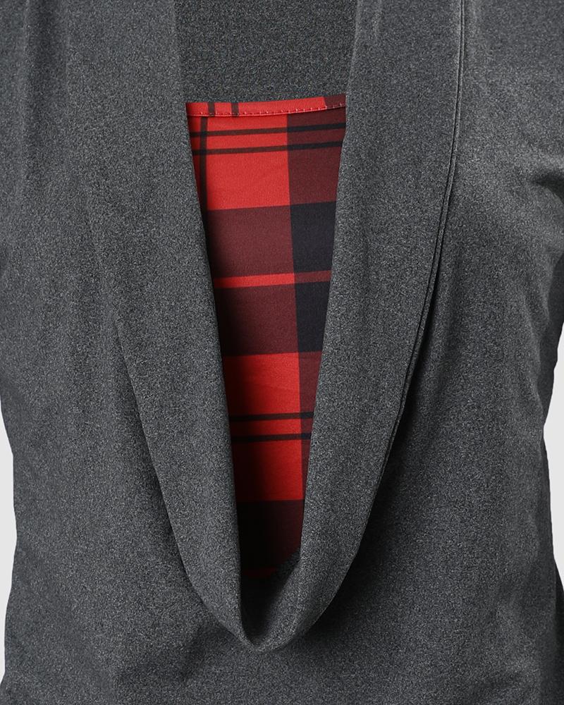 Contrast Plaid Fake Two Piece Long Sleeve Top