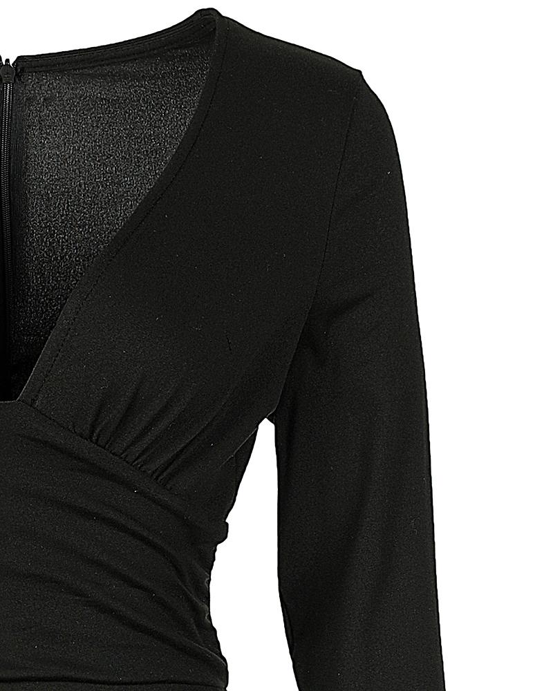 Long Sleeve Deep V Neck Skinny Jumpsuit