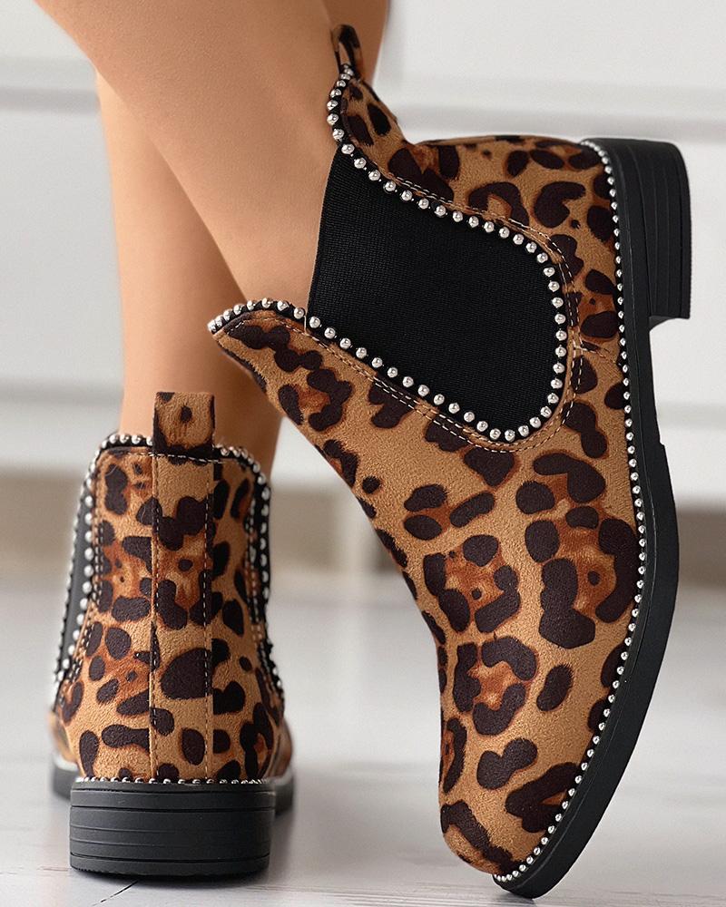 Round Toe Cheetah Ankle Boots