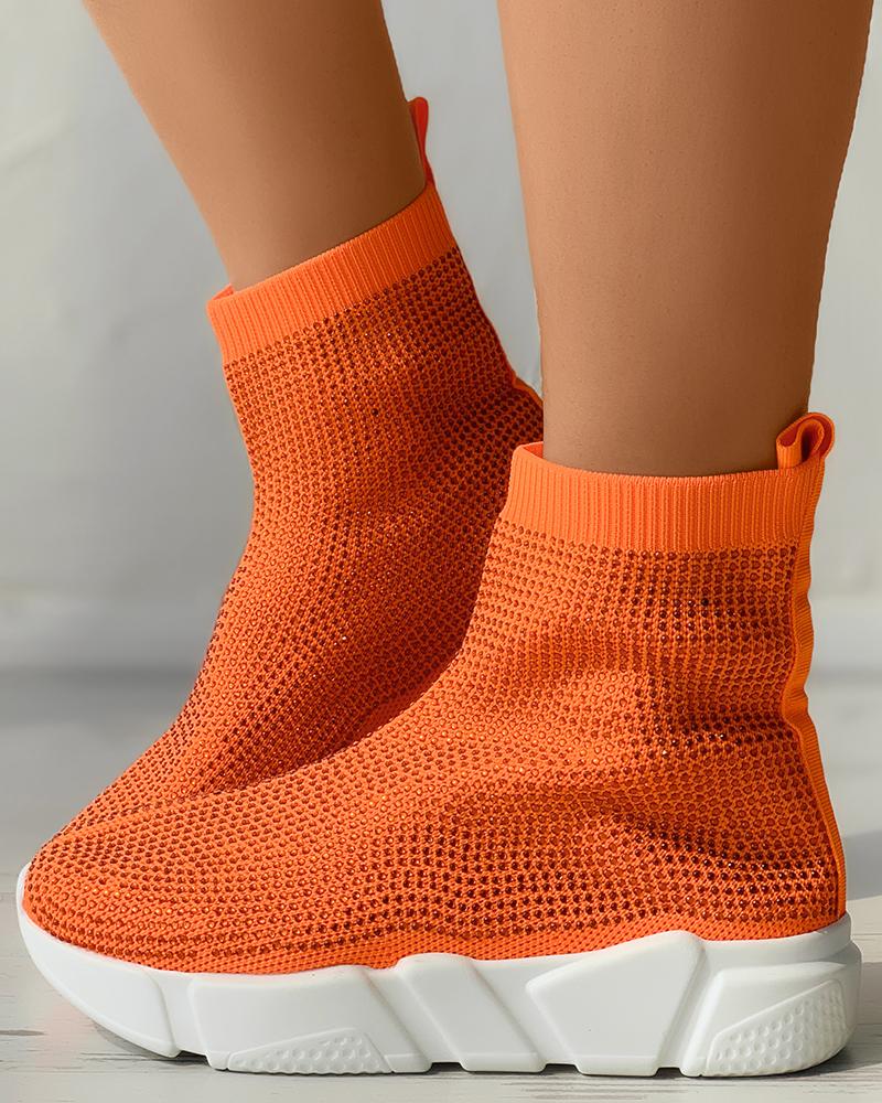 Contrast Paneled Breathable Knit Casual Sneakers