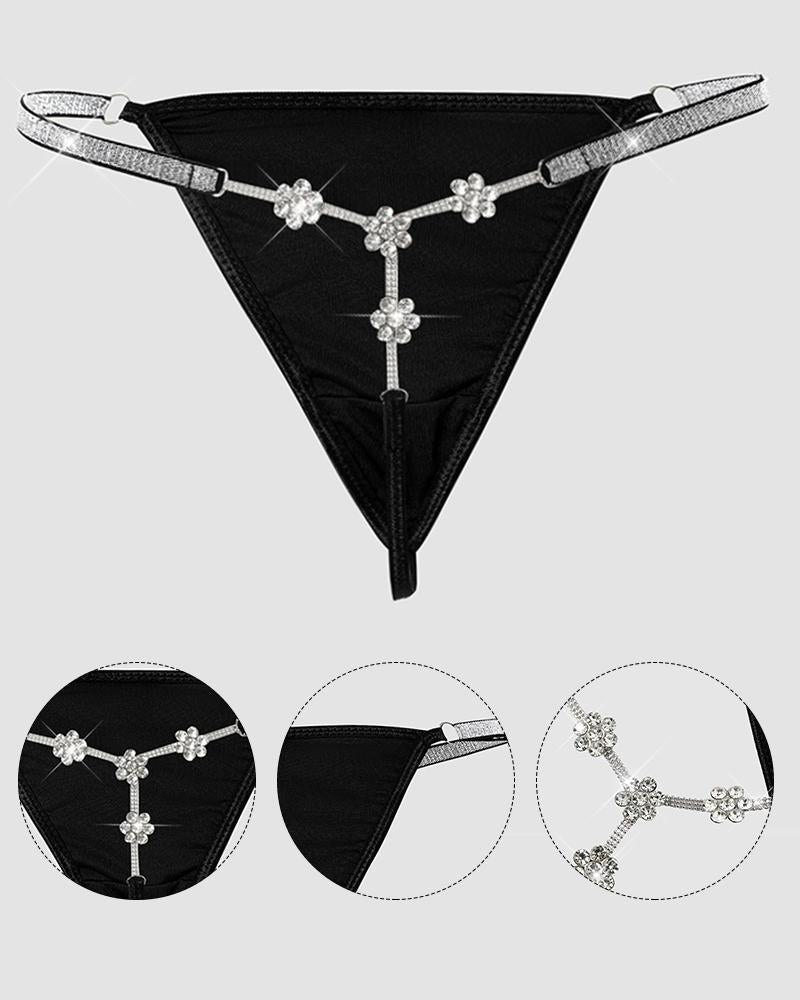 Rhinestone Chain Decor Thong Panty