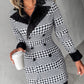 Colorblock Houndstooth Print Fuzzy Double Breasted Coat