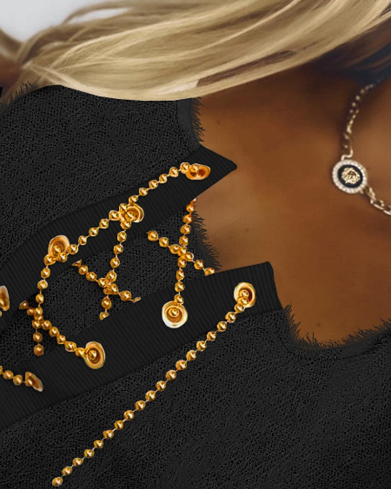 Eyelet Chain Lace up Asymmetrical Fuzzy Top