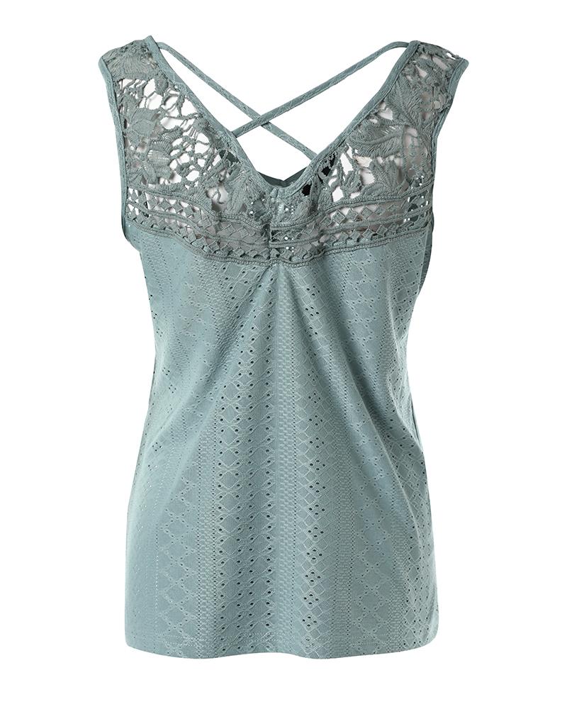 Eyelet Embroidery Crisscross Lace Patch Tank Top