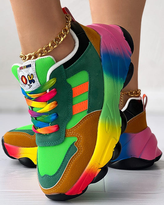 Colorblock Lace up Platform Sneakers