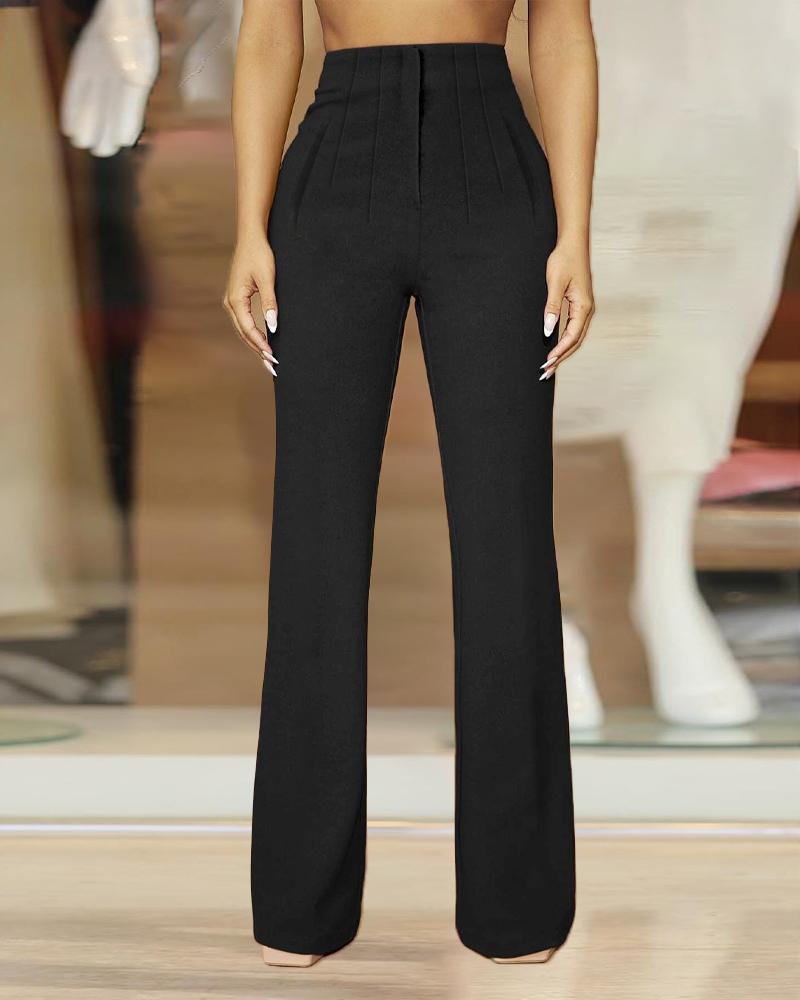 High Waist Ruched Flared Work Pants