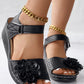 Hollow Out Floral Pattern Ankle Strap Wedge Sandals