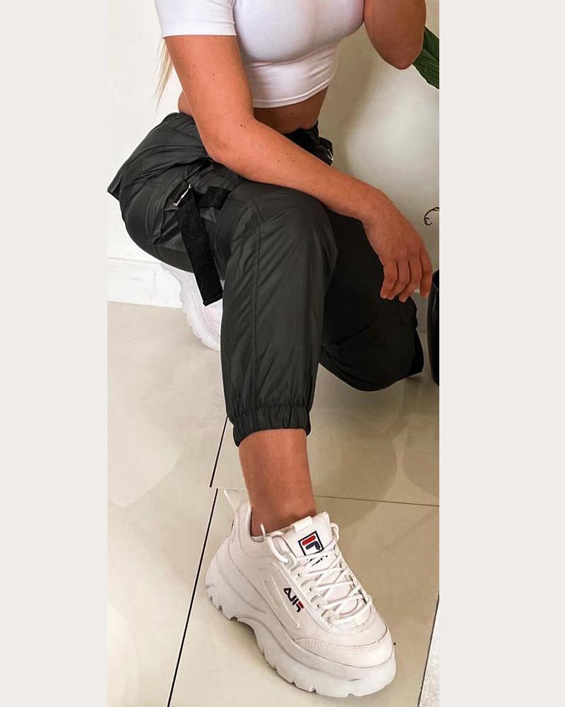 Tape Patch Pocket Design Cuffed Pants