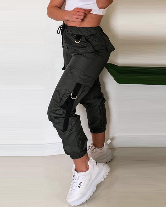 Tape Patch Pocket Design Cuffed Pants