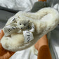 Bear Bowknot Decor Bandage Fluffy Slippers