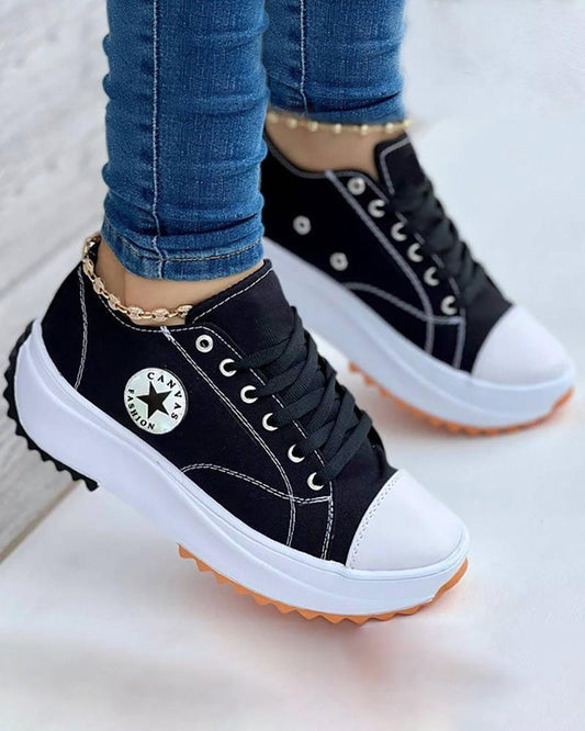 Eyelet Lace up Flatform Canvas Shoes
