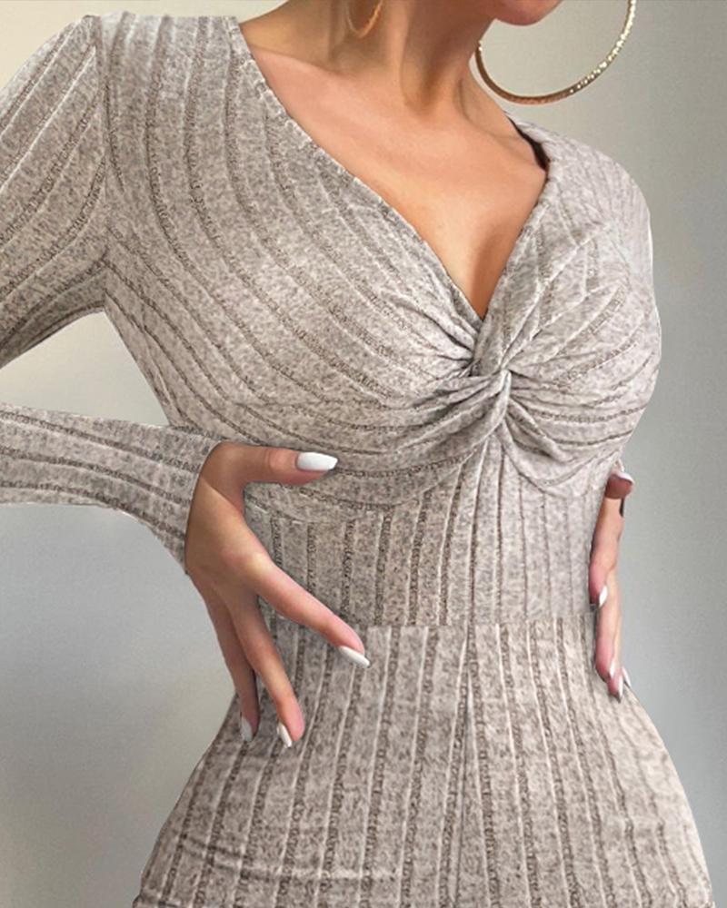 Twisted Long Sleeve Ribbed Jumpsuit
