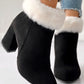 Fuzzy Detail Chunky Heel Ankle Boots