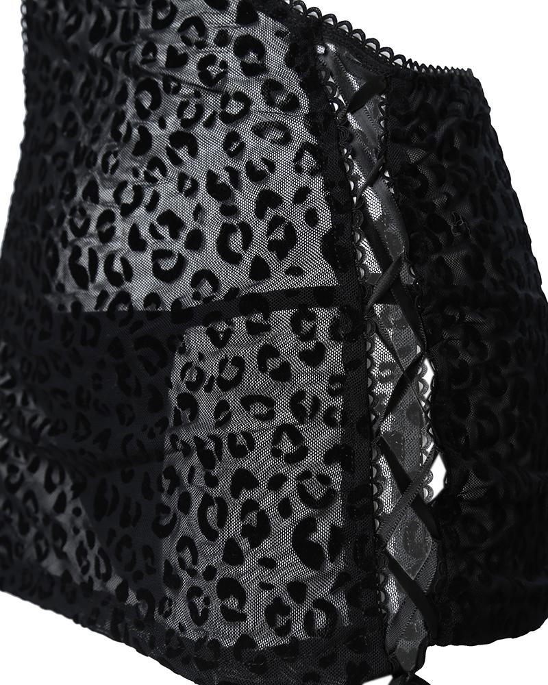 Leopard Pattern Backless Sheer Mesh Babydoll