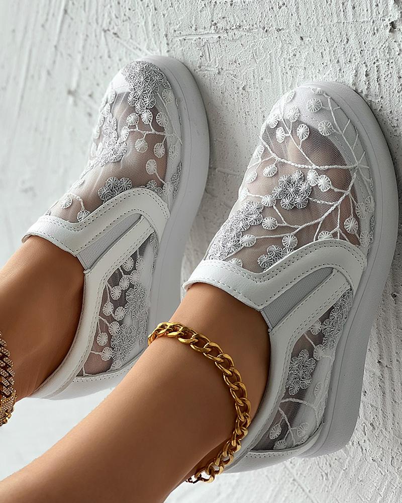 Plants Embroidery Hidden Wedge Sneakers