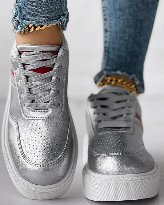 Striped Lace up Platform Casual Sneakers