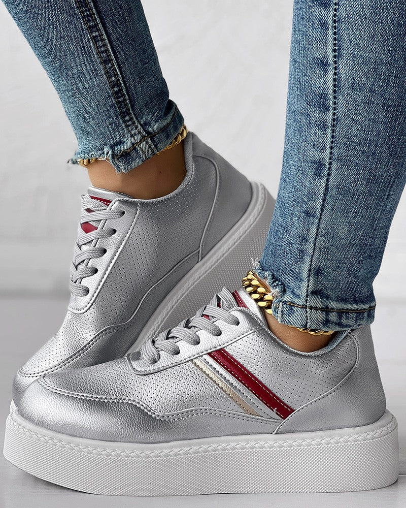 Striped Lace up Platform Casual Sneakers