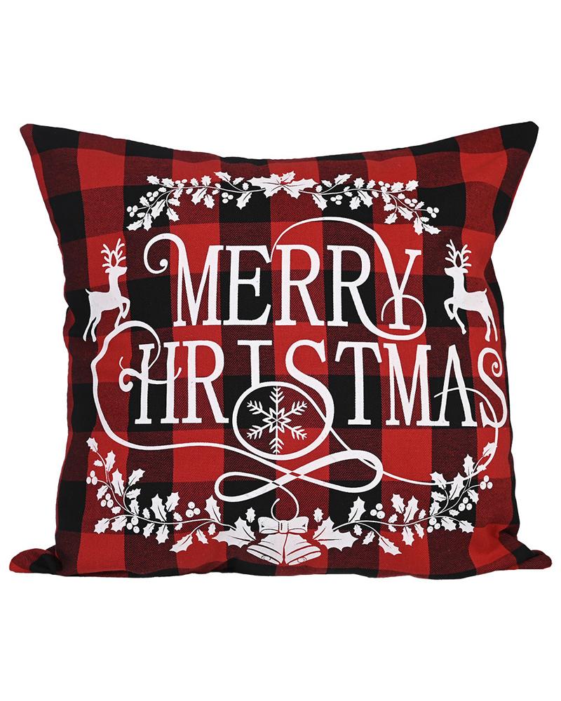 1pc Christmas Plaid Pillow Cover 18x18inch Farmhouse Pillow Cover Holiday Rustic Linen Pillow Case Sofa Couch Throw Christmas Decoration
