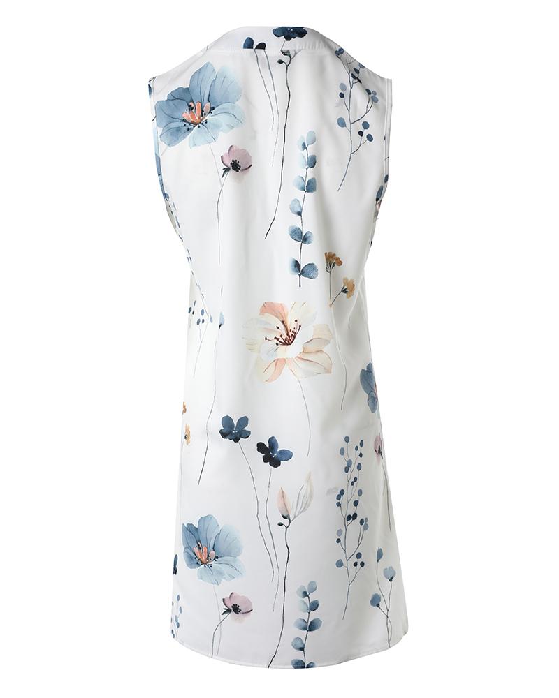 Floral Print Notch Neck Ruched Casual Dress